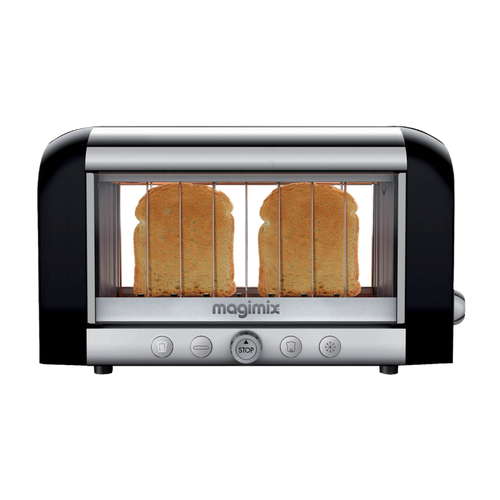 Black and silver Magimix Vision Toaster with bread toasting inside