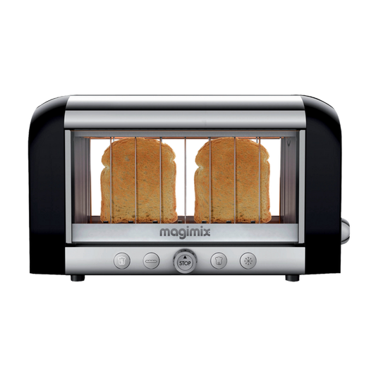 Black and silver Magimix Vision Toaster with bread toasting inside