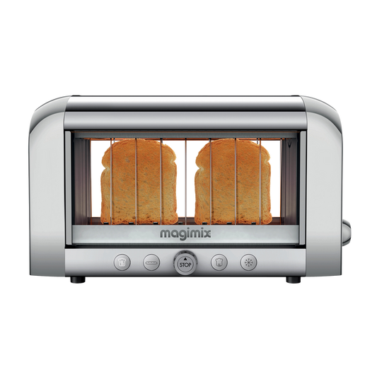 Chrome Magimix VIsion Toaster with bread toasting inside