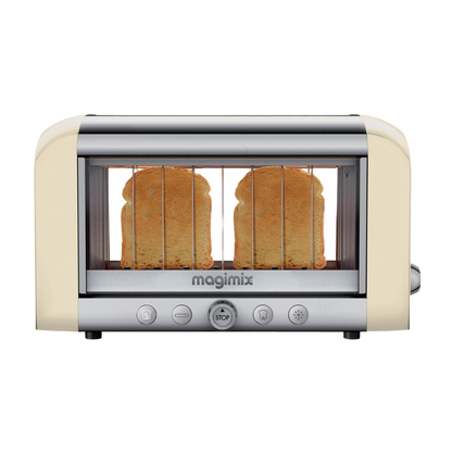 Cream and silver Magimix Vision Toaster with bread toasting inside
