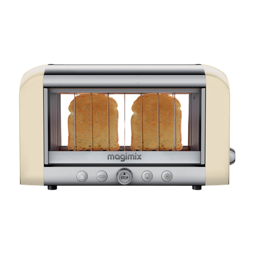 Cream and silver Magimix Vision Toaster with bread toasting inside