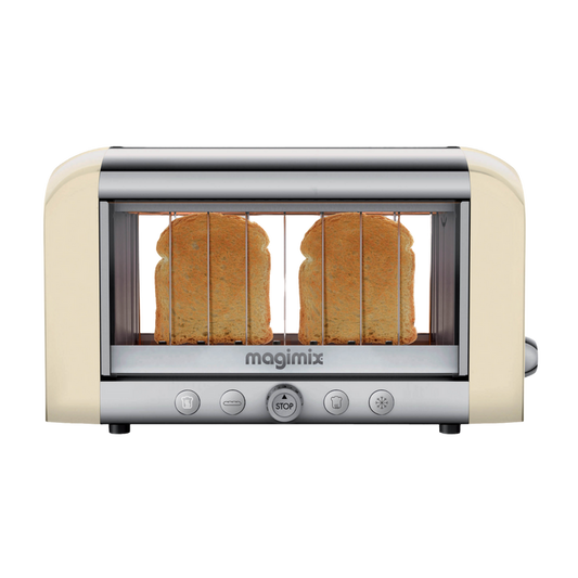 Cream and silver Magimix Vision Toaster with bread toasting inside
