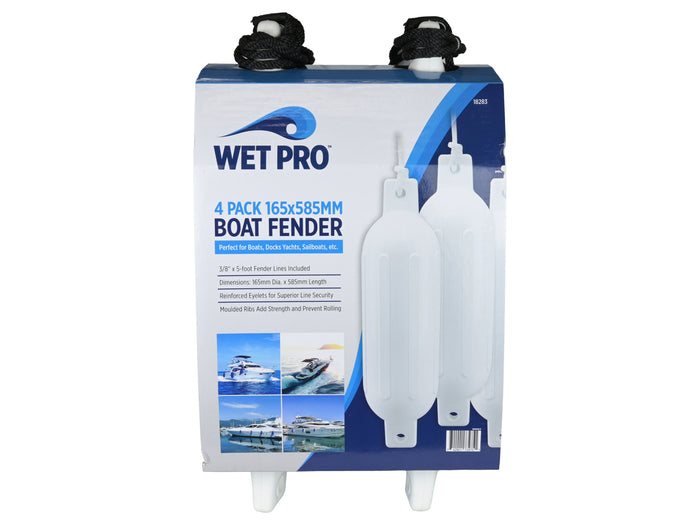 Wet Pro Boat Fenders 165 x 585mm | 4 Pack With Lines