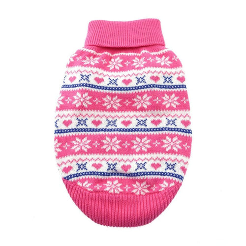 Doggie Design SWEATERS 2XS Snowflake and Hearts Pink Combed Cotton Dog Sweater