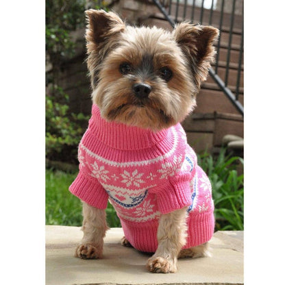 Doggie Design SWEATERS Snowflake and Hearts Pink Combed Cotton Dog Sweater