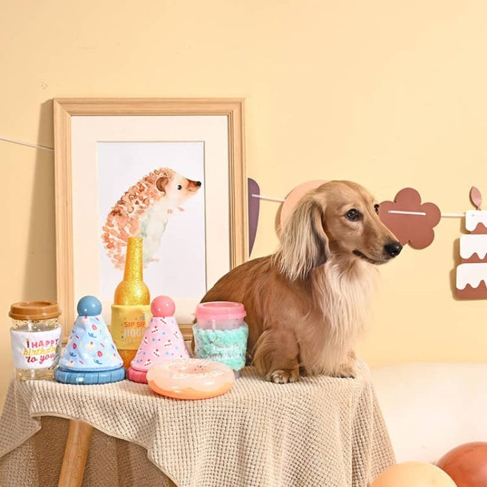 Hugsmart Products Inc dog toys Yappy Birthday Blue Party Hat TPR Rubber Dog Toy