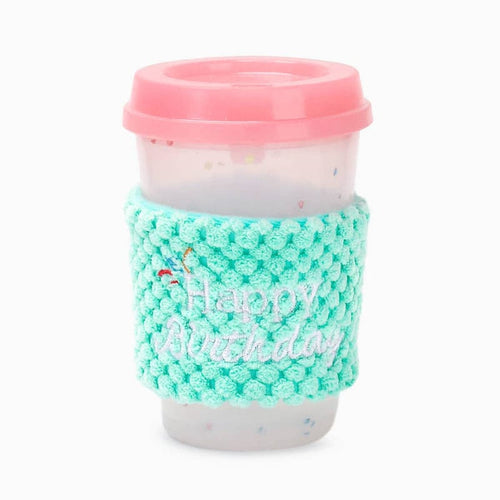 Hugsmart Products Inc dog toys Yappy Birthday Pink Birthday Coffee Cup Rubber Dog Toy